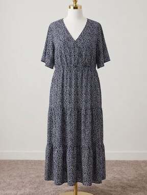Keluummi Women's Plus Size 4X 26 V-Neck Floral Tiered Maxi Dress with Pockets